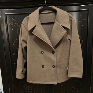 SHEIN Tan Peacoat with Wide Notched Collar and Double-Breasted Style